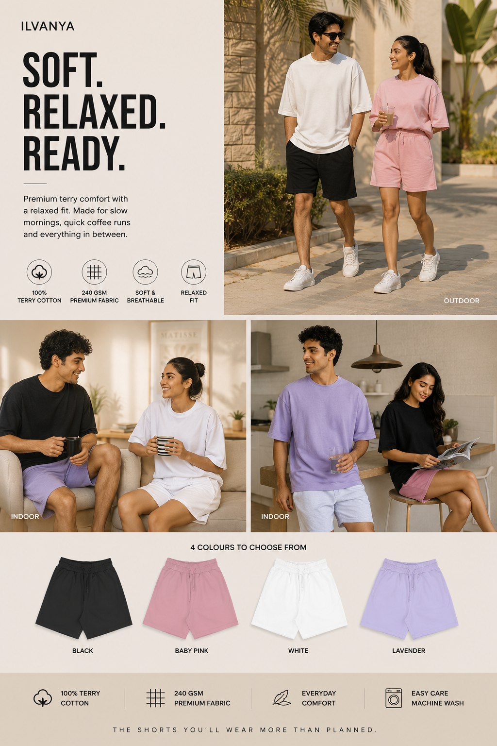 Minimal Terry Shorts - in 4 colors